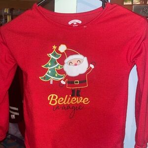 Holiday Time Red Santa and Tree Kids Long Sleeve Tee